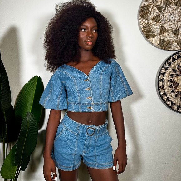 Miss Show Stopper Denim Set With Gold Detail - Picture 2 of 5